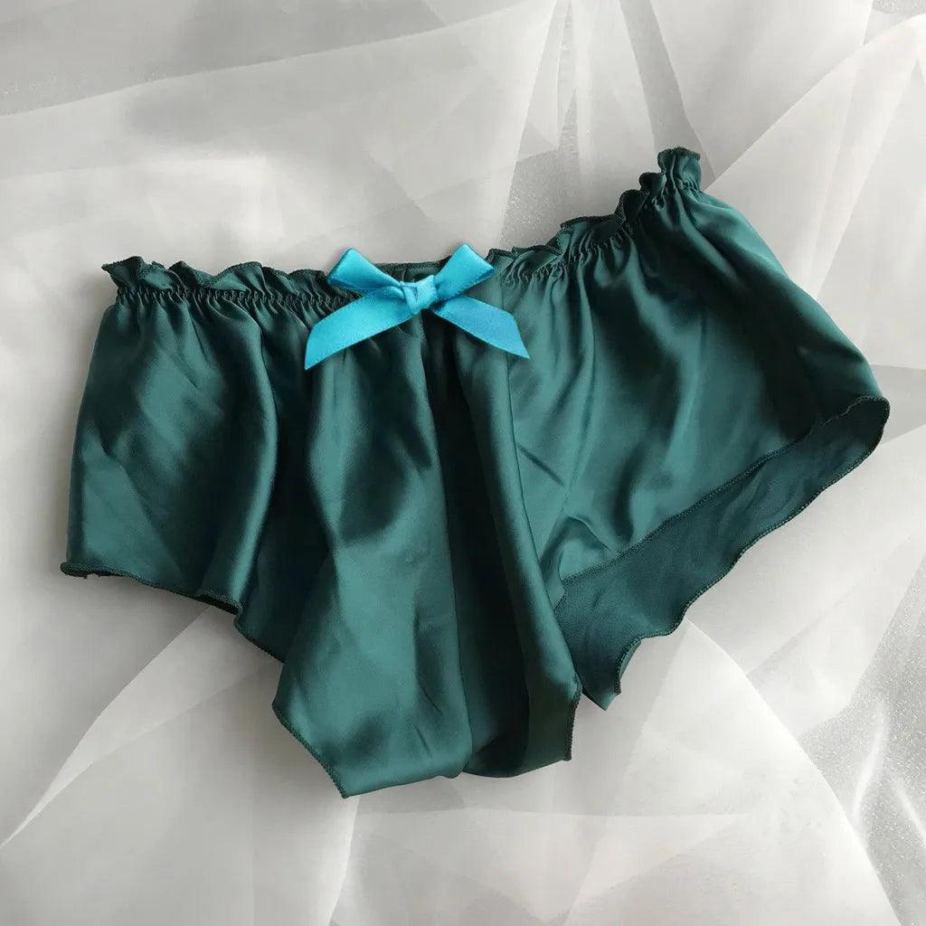 Silk Satin Sexy Panties Simple Flowers Floral Printed Lace Pajamas Underwear Fashionable Oversized Women Shorts Under Wears - MANDOTOS