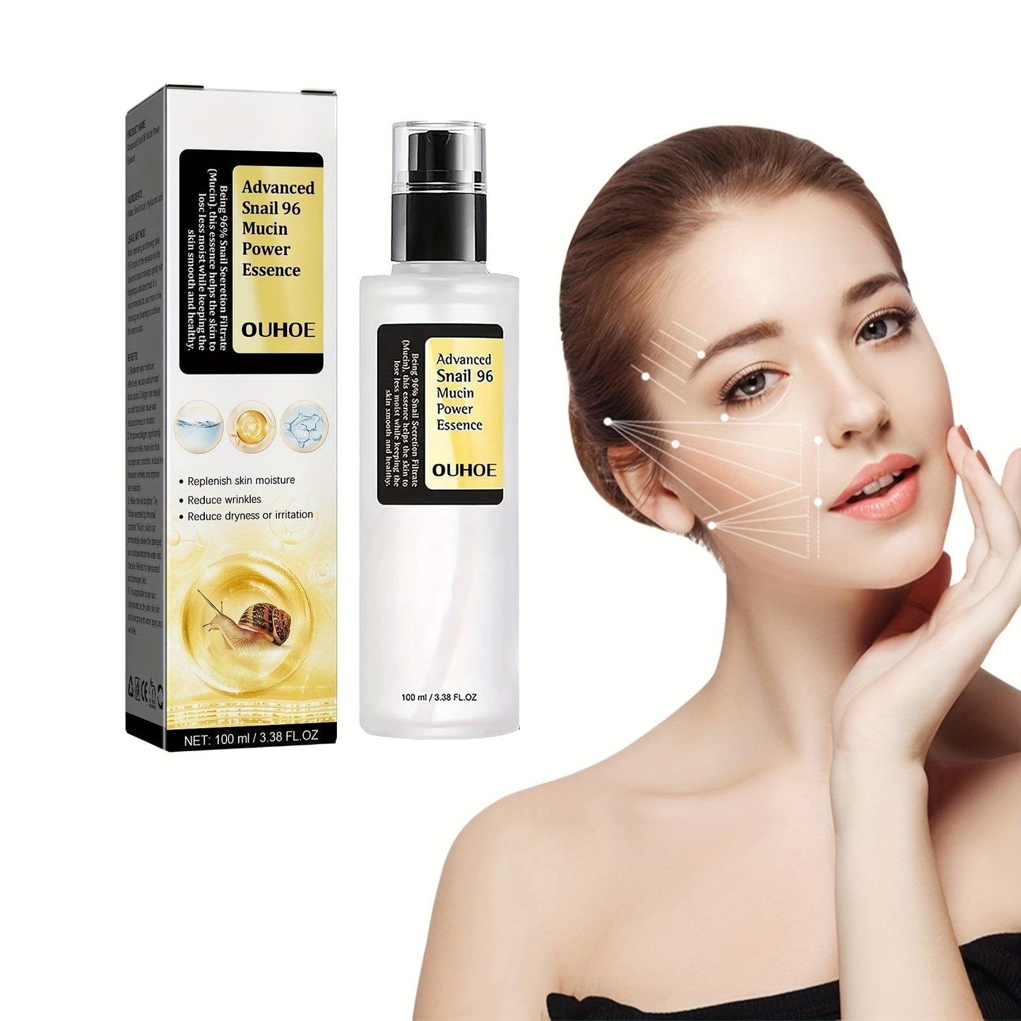 Snail Mucin Power Essence Moisturiser, 100ml Snail Mucin Essence Repairing Hyaluronic Acid Essence, Hydrating Serum For Face With Snail Secretion Filtrate For Dark Spots And Fine Lines - MANDOTOS