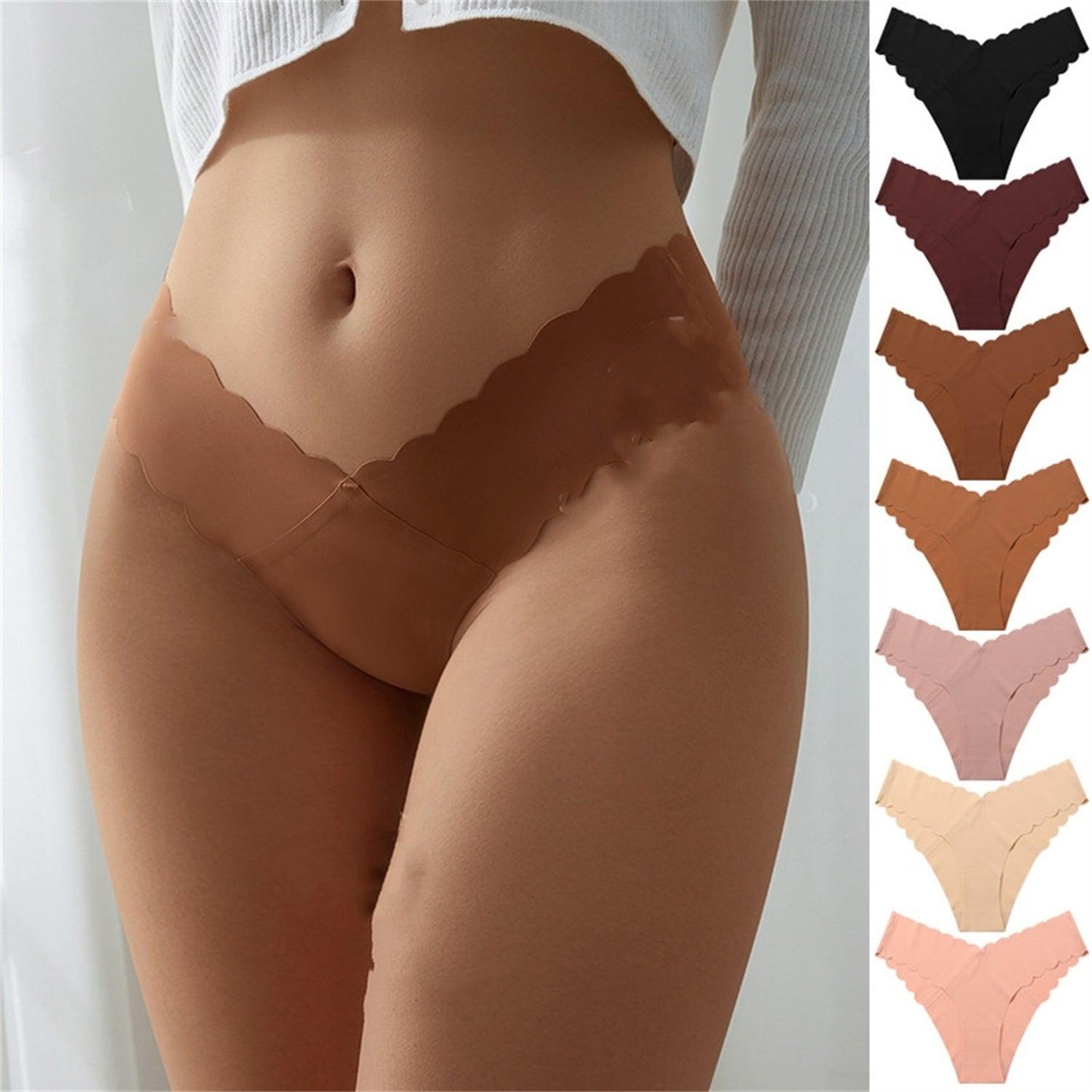Wave Lace V - shaped Waist Seamless Ice Silk Girl Underwear - MANDOTOS