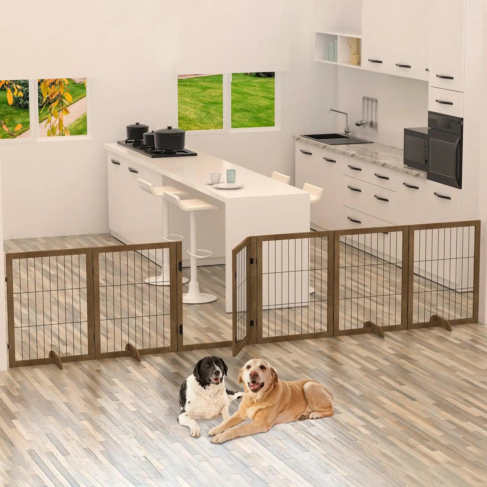 Wide Walk-Through 144in Dog Gate with 6 Panels - MANDOTOS