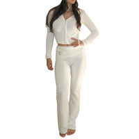 Hoodie Suit Women Leisure Sexy Zip Long Sleeve Sweater And High Waist Long Pants Set - MANDOTOS