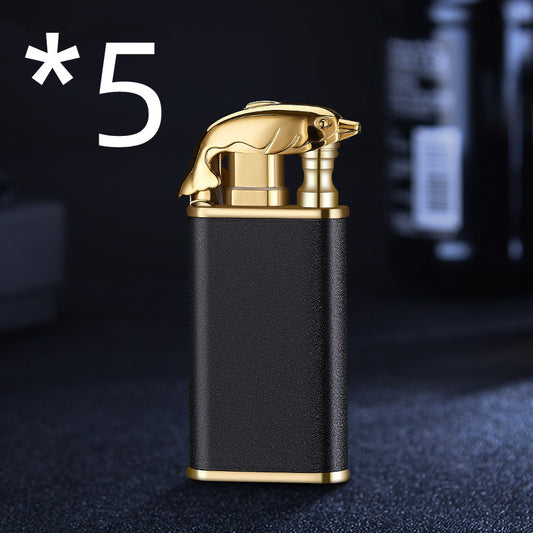Creative Blue Flame Lighter Dolphin Dragon Tiger Double Fire Metal Winproof Lighter Inflatable Lighter - MANDOTOS