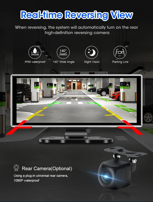 10/11.26 inch Dash Cam 4K Car DVR Wireless Carplay & Android Auto GPS Navigation Video Recorder Dashboard Dual Lens Wifi FM AUX - MANDOTOS