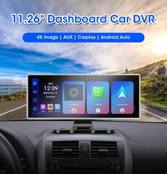 10/11.26 inch Dash Cam 4K Car DVR Wireless Carplay & Android Auto GPS Navigation Video Recorder Dashboard Dual Lens Wifi FM AUX - MANDOTOS