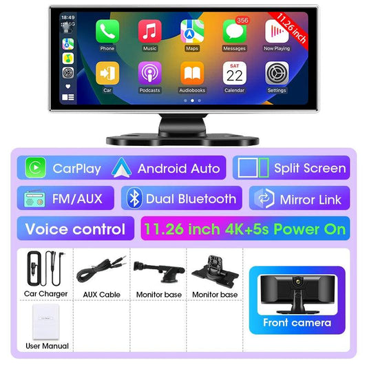 10/11.26 inch Dash Cam 4K Car DVR Wireless Carplay & Android Auto GPS Navigation Video Recorder Dashboard Dual Lens Wifi FM AUX - MANDOTOS