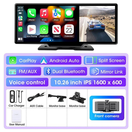 10/11.26 inch Dash Cam 4K Car DVR Wireless Carplay & Android Auto GPS Navigation Video Recorder Dashboard Dual Lens Wifi FM AUX - MANDOTOS