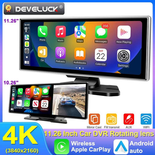 10/11.26 inch Dash Cam 4K Car DVR Wireless Carplay & Android Auto GPS Navigation Video Recorder Dashboard Dual Lens Wifi FM AUX - MANDOTOS