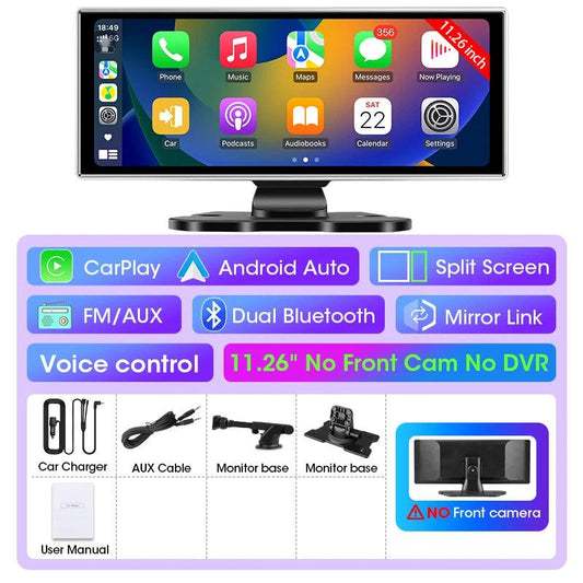 10/11.26 inch Dash Cam 4K Car DVR Wireless Carplay & Android Auto GPS Navigation Video Recorder Dashboard Dual Lens Wifi FM AUX - MANDOTOS