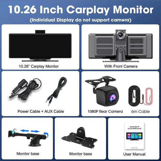 10.26'' Dash Cam 4K Car Mirror Video Player Wireless Carplay Android Auto GPS Car Monitor Multimedia Rearview Camera Dashboard - MANDOTOS