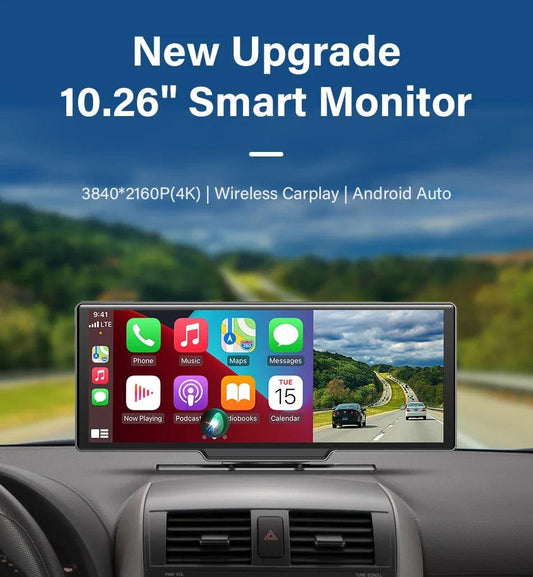 10.26'' Dash Cam 4K Car Mirror Video Player Wireless Carplay Android Auto GPS Car Monitor Multimedia Rearview Camera Dashboard - MANDOTOS