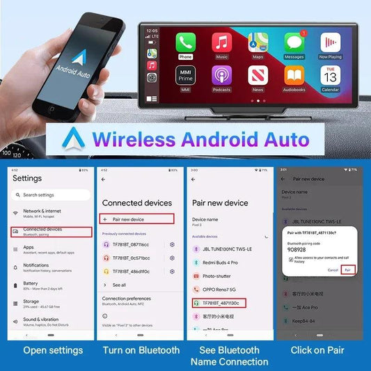 10.26'' Dash Cam 4K Car Mirror Video Player Wireless Carplay Android Auto GPS Car Monitor Multimedia Rearview Camera Dashboard - MANDOTOS