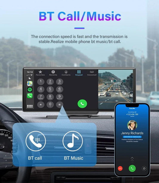 10.26'' Dash Cam 4K Car Mirror Video Player Wireless Carplay Android Auto GPS Car Monitor Multimedia Rearview Camera Dashboard - MANDOTOS