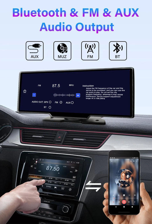 10.26'' Dash Cam 4K Car Mirror Video Player Wireless Carplay Android Auto GPS Car Monitor Multimedia Rearview Camera Dashboard - MANDOTOS