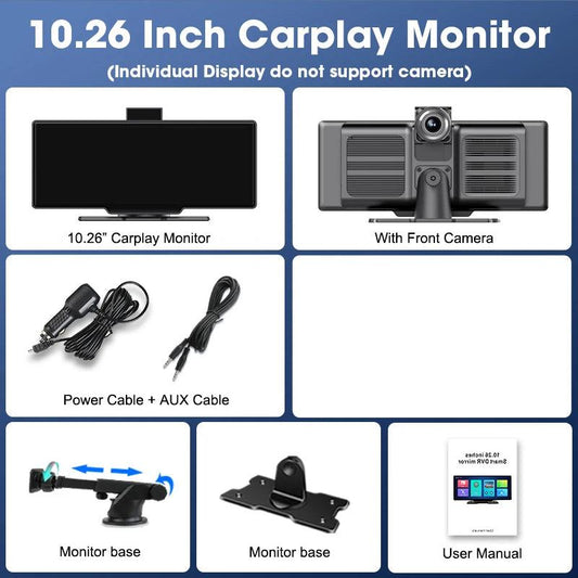 10.26'' Dash Cam 4K Car Mirror Video Player Wireless Carplay Android Auto GPS Car Monitor Multimedia Rearview Camera Dashboard - MANDOTOS