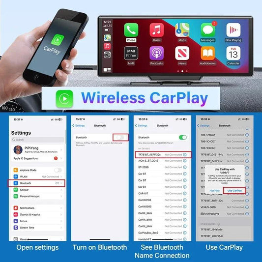 10.26'' Dash Cam 4K Car Mirror Video Player Wireless Carplay Android Auto GPS Car Monitor Multimedia Rearview Camera Dashboard - MANDOTOS
