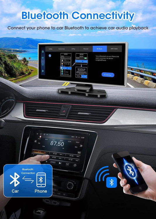 11.26 inch Car DVR 4K Dash Cam Dual Lens Wireless Carplay & Android Auto Video Recorder Monitor GPS Navigation 5G Wifi FM AUX - MANDOTOS
