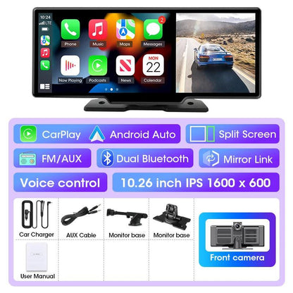 11.26 inch Car DVR 4K Dash Cam Dual Lens Wireless Carplay & Android Auto Video Recorder Monitor GPS Navigation 5G Wifi FM AUX - MANDOTOS