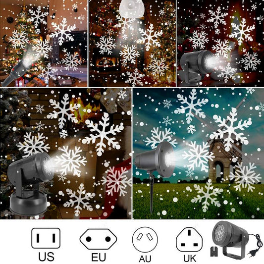 Christmas Party Lights Snowflake Projector Light Led Stage Light Rotating Xmas Pattern Outdoor Holiday Lighting Garden Christmas Decor - MANDOTOS