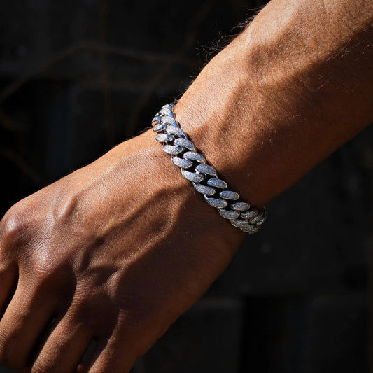12mm White Gold Diamond Cuban Link Bracelet - MANDOTOS