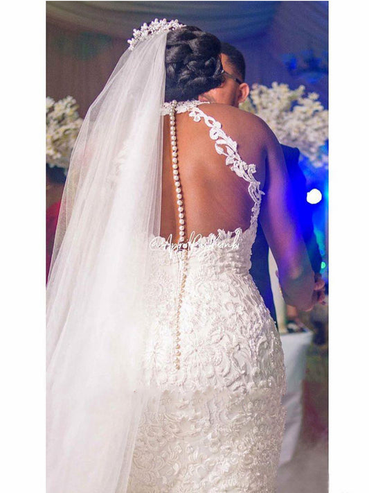 Vintage Lace Beaded Mermaid Wedding Dress - MANDOTOS