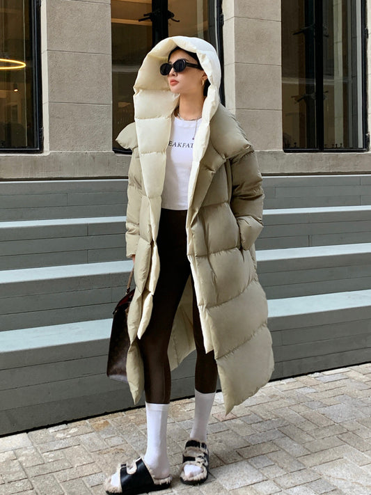 Women's Cozy Long Hooded Down Jacket - MANDOTOS