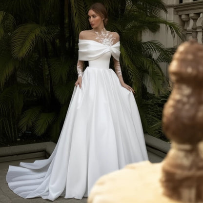 Elegant Satin Wedding Dress with Tutu Skirt - MANDOTOS