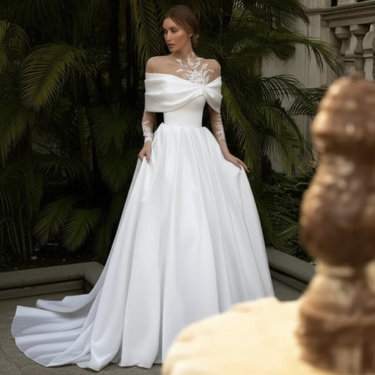 Elegant Satin Wedding Dress with Tutu Skirt - MANDOTOS