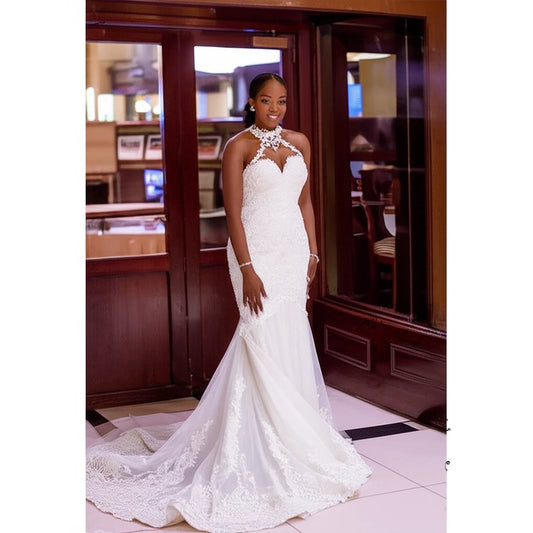Vintage Lace Beaded Mermaid Wedding Dress - MANDOTOS
