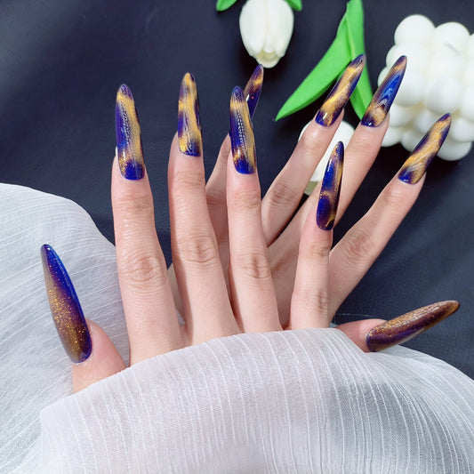 10PCS Handmade Press-On Nails - Stylish & Reusable Coffin Design - MANDOTOS