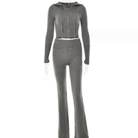 Hoodie Suit Women Leisure Sexy Zip Long Sleeve Sweater And High Waist Long Pants Set - MANDOTOS