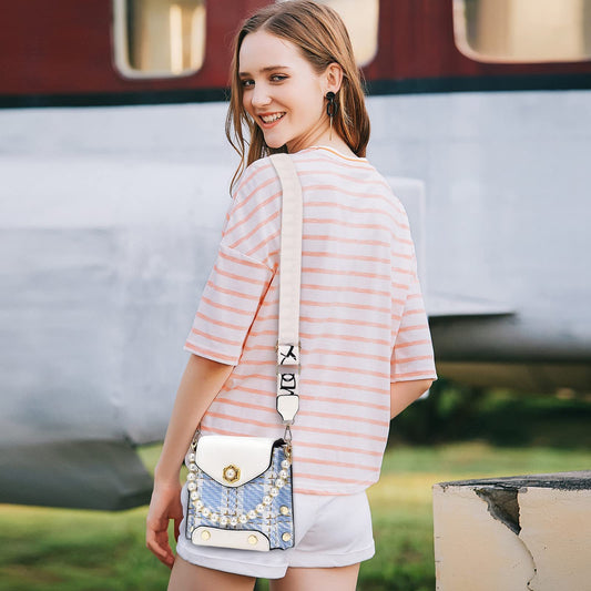 Fashion Women'S Crossbody Bag Girl'S Cute Princess Wallet Classic Shoulder Bag Summer Pearl Chain Phone Bag - MANDOTOS
