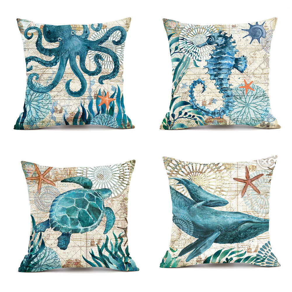 Cushion Covers Sea Turtle Printed Throw Pillow Cases For Home Decor Sofa Chair Seat - MANDOTOS