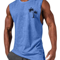 Coconut Tree Embroidery Vest Summer Beach Tank Tops Workout Muscle Men Sports Fitness T-shirt - MANDOTOS