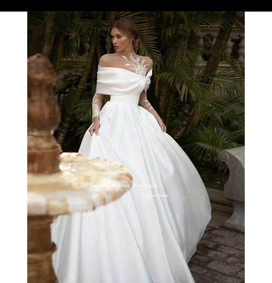 Elegant Satin Wedding Dress with Tutu Skirt - MANDOTOS