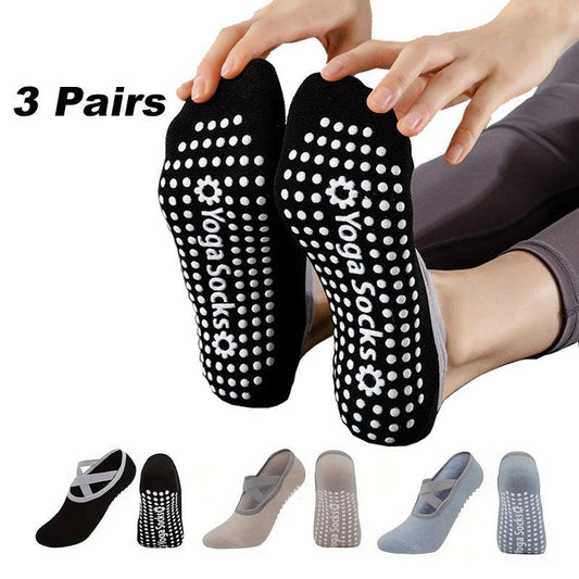 3 Pairs Yoga Socks For Women Non - Slip Grips Straps For Added Balance And Stability Ideal For Pilates Pure Barre Ballet Dance Barefoot Workout - MANDOTOS