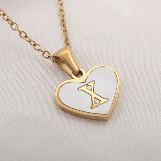 26 Letter Heart-shaped Necklace White Shell Love Clavicle Chain Fashion Personalized Necklace For Women Jewelry Valentine's Day - MANDOTOS