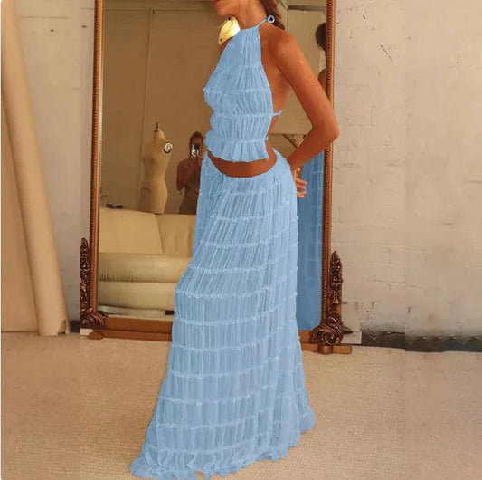 2-Piece Chic Halter Dress Suit Set - MANDOTOS