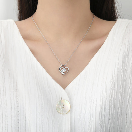 Zircon Double Love Necklace With Rhinestones Ins Personalized Heart-shaped Necklace Clavicle Chain Jewelry For Women Valentine's Day - MANDOTOS
