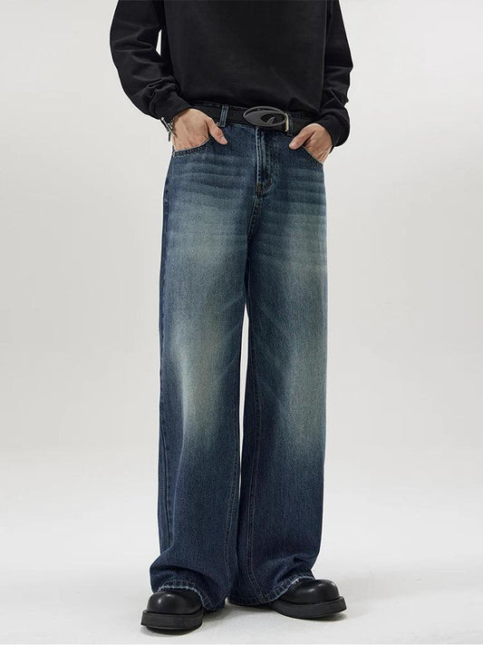 4 Colors Autumn Vintage Distressed Men's Baggy Straight Jeans Fashion Korean High Street Denim Pants Streetwear Male Trousers - MANDOTOS