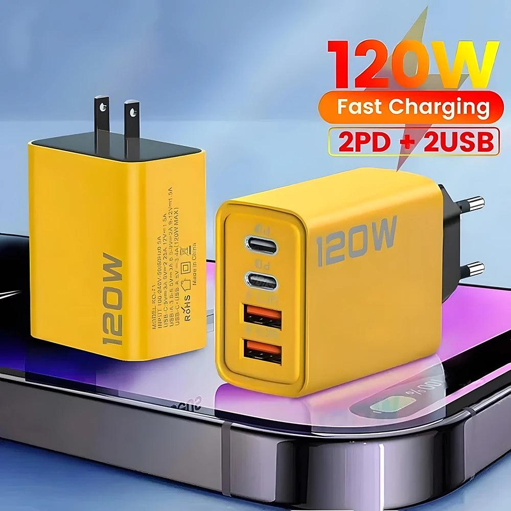 4 Ports USB C PD Charger Quick Charge 3.0 Type C USB Phone Chargers Fast Charging Adapter For iPhone 15 14 Samsung Xiaomi Huawei - MANDOTOS