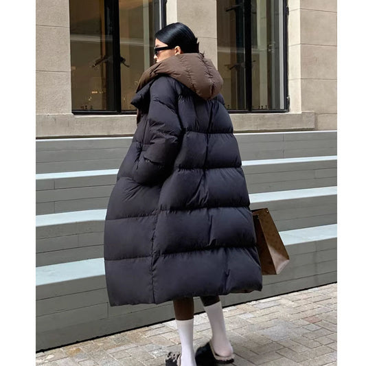 Women's Cozy Long Hooded Down Jacket - MANDOTOS