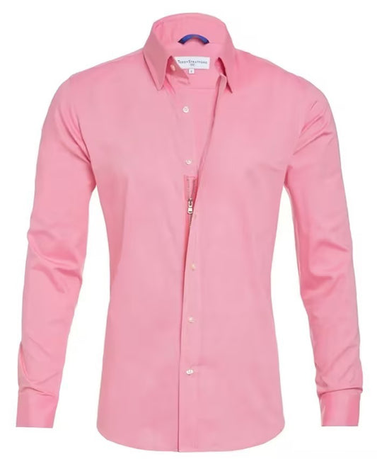 Long Sleeve Zipper Shirt With Button Design Fashion Lapel Tops For Mens Clothing - MANDOTOS