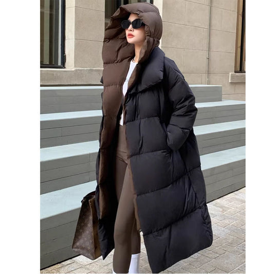 Women's Cozy Long Hooded Down Jacket - MANDOTOS