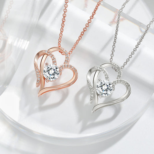 Zircon Double Love Necklace With Rhinestones Ins Personalized Heart-shaped Necklace Clavicle Chain Jewelry For Women Valentine's Day - MANDOTOS