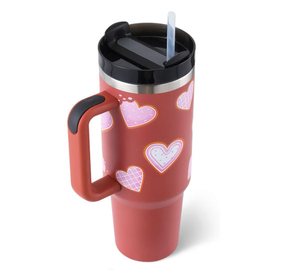 40 Oz Tumbler With Handle Straw Insulated, Stainless Steel Spill Proof Vacuum Coffee Cup Tumbler With Lid Tapered Mug Gifts For Valentine Lover Suitable For Car Gym Office Travel - MANDOTOS