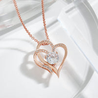 Zircon Double Love Necklace With Rhinestones Ins Personalized Heart-shaped Necklace Clavicle Chain Jewelry For Women Valentine's Day - MANDOTOS