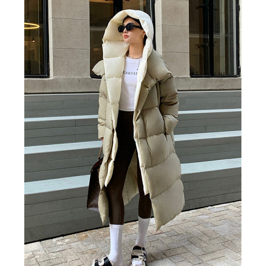 Women's Cozy Long Hooded Down Jacket - MANDOTOS