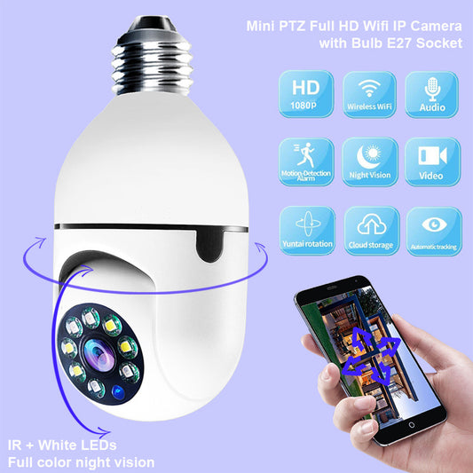 WiFi CAMERA 1080P Bulb 4X Zoom Camera E27 Home 5GWiFi Alarm Monitor - MANDOTOS
