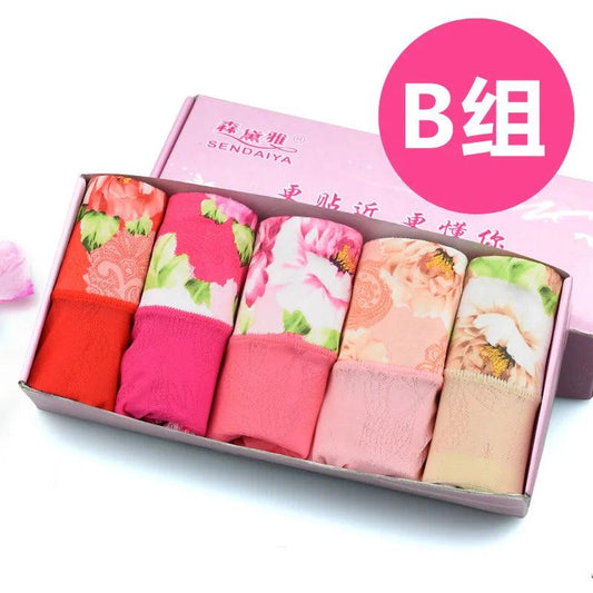 5Pcs Print Panties Women's Underwear Cute Cotton Panties Plus Size Briefs Girl Ladies Lingeries Panty Sexy Underpants For Women - MANDOTOS
