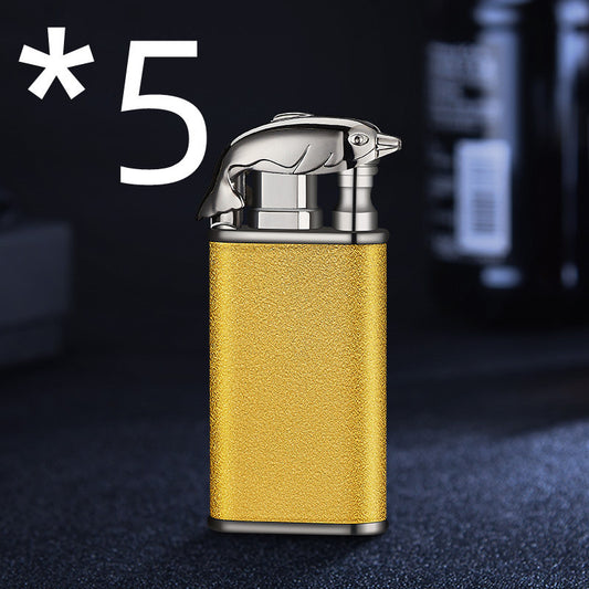 Creative Blue Flame Lighter Dolphin Dragon Tiger Double Fire Metal Winproof Lighter Inflatable Lighter - MANDOTOS